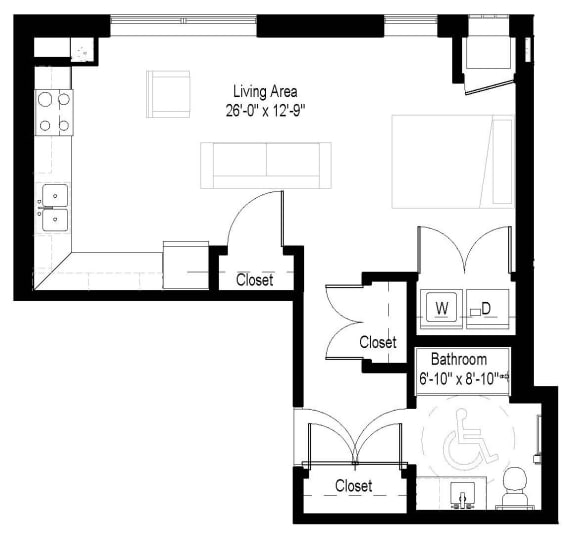Studio D 1 Floor Plan at Gateway Northeast, Minnesota, 55418