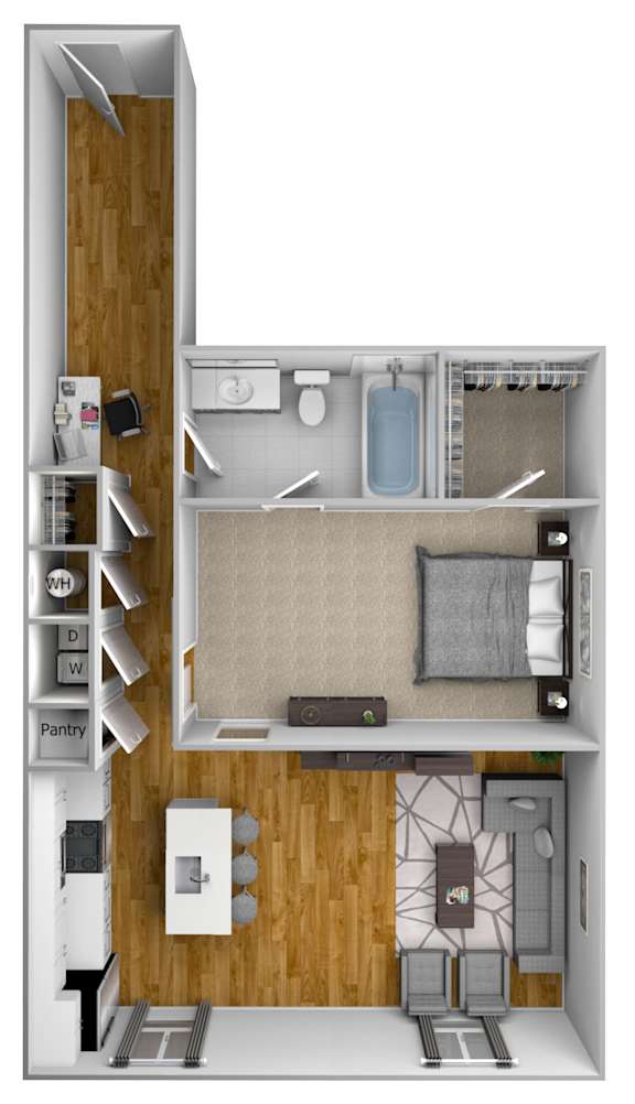 1 bed 1 bath G at The Quarter Lofts Apartments, Jackson, Mississippi