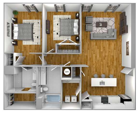 2 bed 2 bath D at The Quarter Lofts Apartments, Mississippi