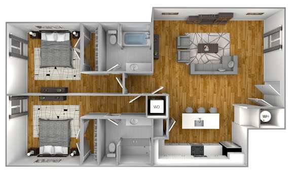 2 bed 2 bath F at The Quarter Lofts Apartments, Jackson, MS, 39216