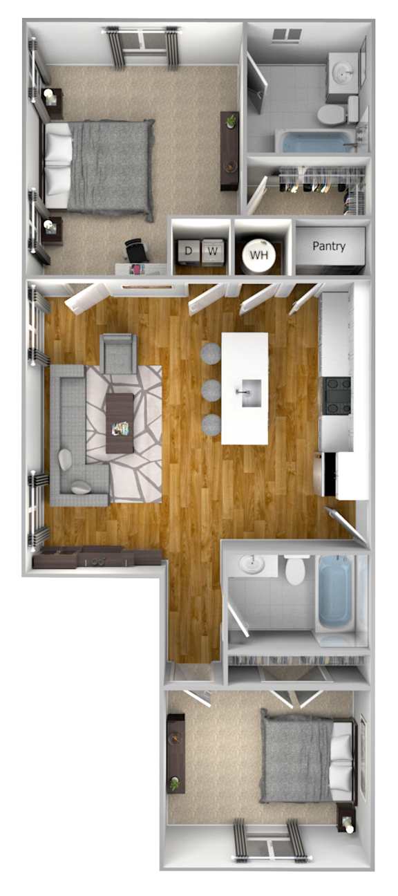 2 bed 2 bath G at The Quarter Lofts Apartments, Jackson, MS, 39216