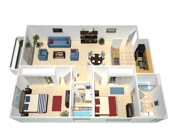 a 3d drawing of a floor plan of a house