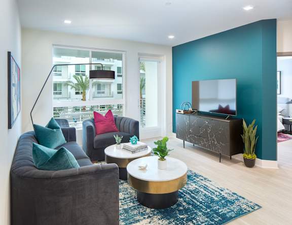 Living Room With TV at The Q Topanga, California, 91367
