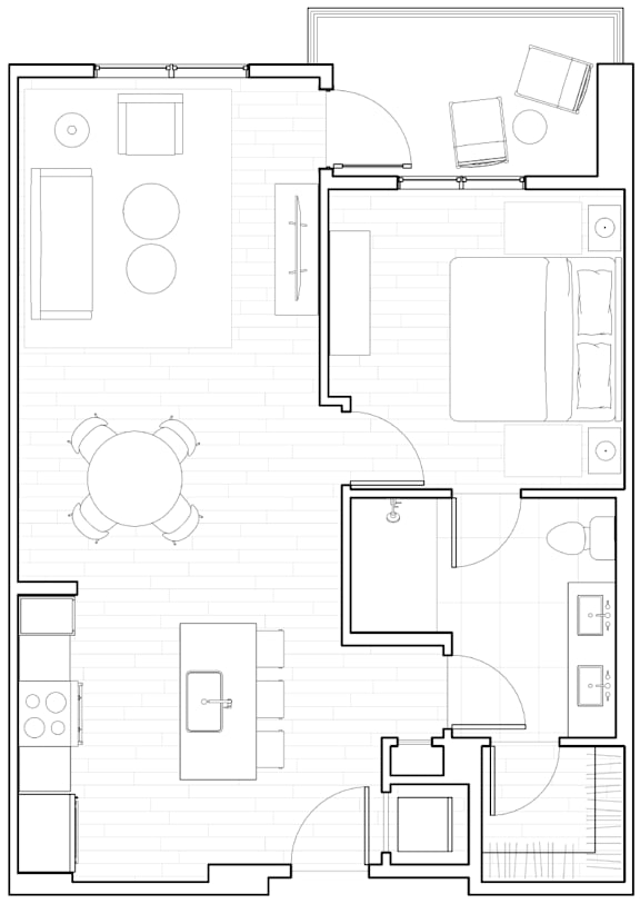 A THREE FURNISHED Floor Plan at The Q Variel in Woodland Hills