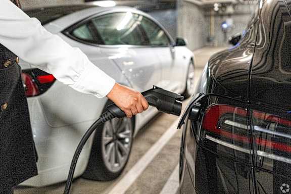 A person is charging an electric car.
