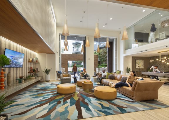 a view of the lobby at the m on hennepin apartments in minneapolis,