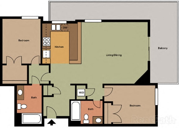 2 Bed - 2 Bath Corsica Floor Plan at Le Blanc Apartment Homes, Canoga Park, California