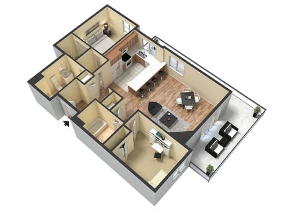 2 Bed - 2 Bath Corsica Floor Plan at Le Blanc Apartment Homes, Canoga Park, 91304