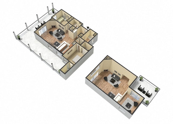 2 Bed - 2 Bath Corsica Loft Floor Plan at Le Blanc Apartment Homes, California