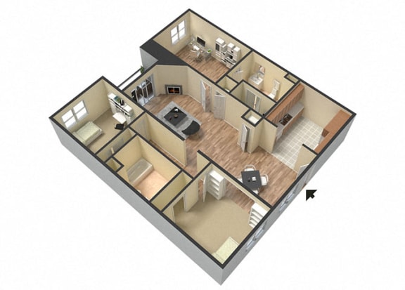 3 Bed - 2 Bath Marbella Floor Plan at Le Blanc Apartment Homes, Canoga Park