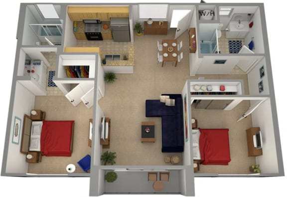 2 bedroom 2 bath floor plan Aat Dronfield Astoria Apartments ,Sylmar, California