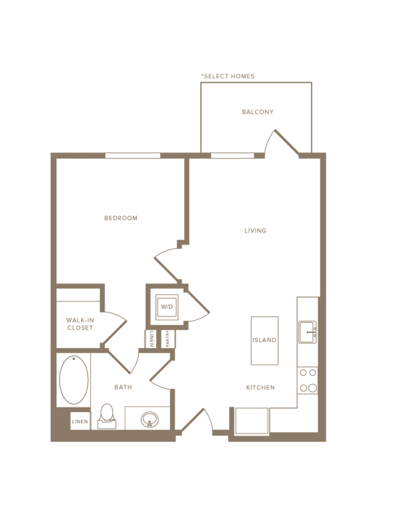 a floor plan of a 1 bedroom apartment with 1 bath