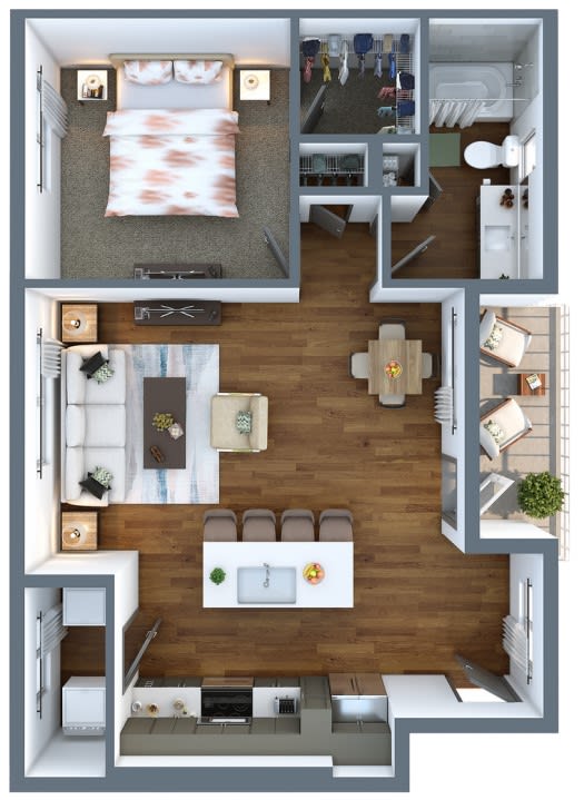 Floor Plan  a 3d drawing of the floor plan of a one bedroom at Elevation San Tan, Arizona