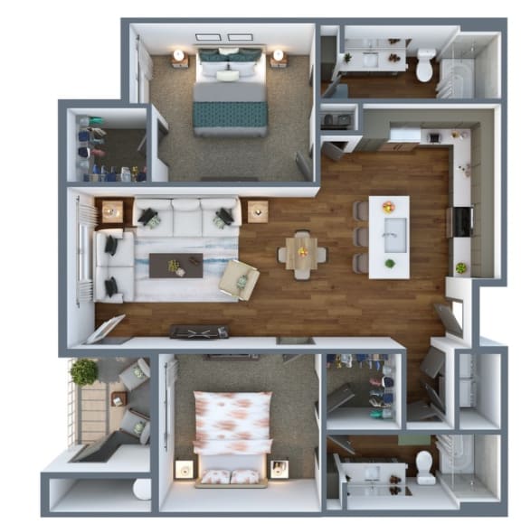 Floor Plan  a 3d drawing of the floor plan of a one bedroom apartment at Elevation San Tan, Gilbert, 85295