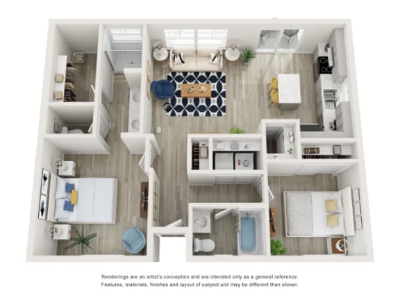 2 Bed 2 Bath Floor Plan at Village of Chandler Apartments, Arizona
