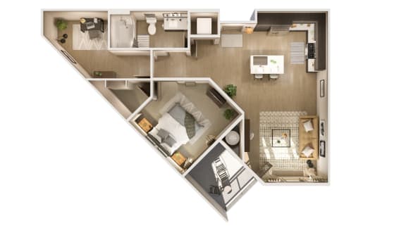 3d floor plan of a home with a bedroom and a living room at Cuvee, Glendale, 85305