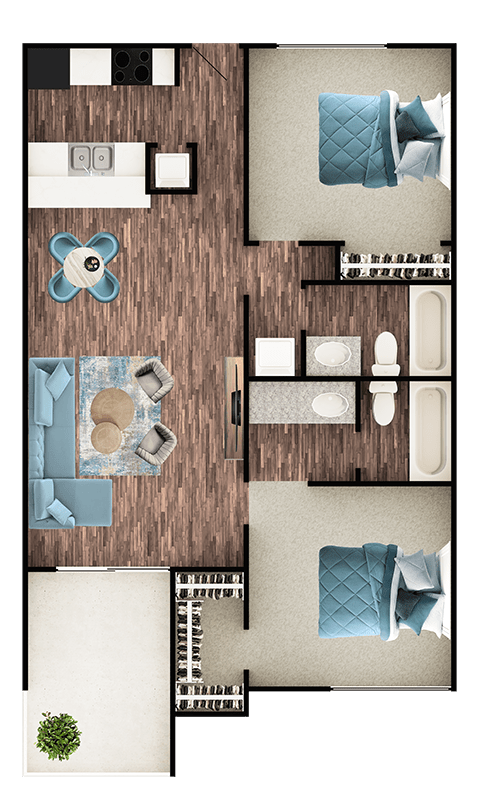 A floor plan of a house with a kitchen, living room, and bathroom.
