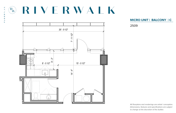 Floor Plan  Riverwalk one bedroom one bath Microunit C