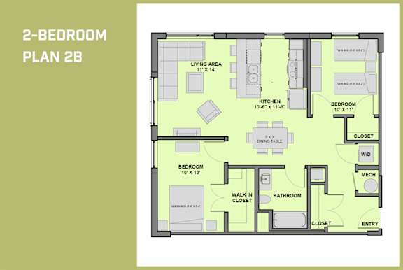 2B Floor Plan at 20 Stephenson Aman at Clarendon Hill, Massachusetts, 02144