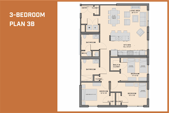 3B Floor Plan at 20 Stephenson Aman at Clarendon Hill, Somerville, Massachusetts