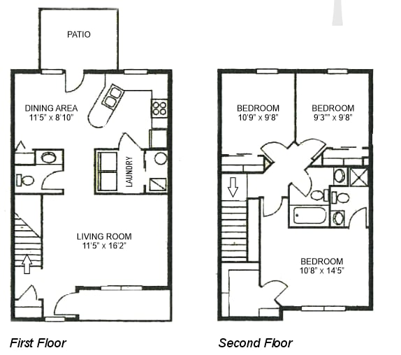 two floor plan of a house with bedrooms and a living room