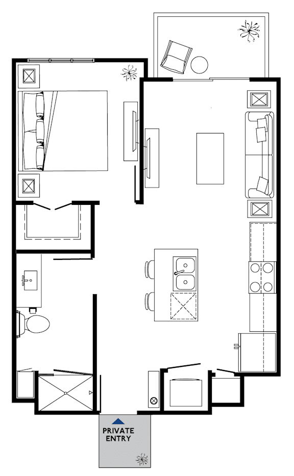 A floor plan of a house with a private entry.