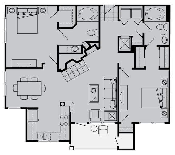 A black and white image of a floor plan for a house.