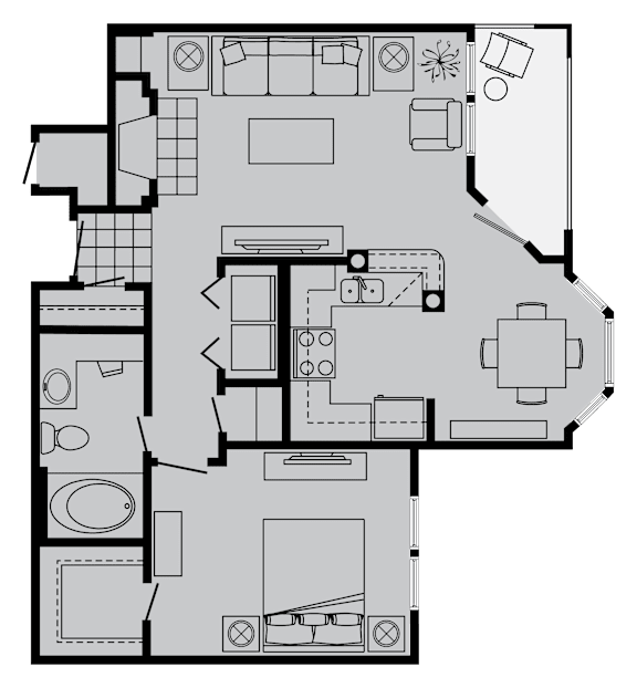 A black and white image of a floor plan of a house.