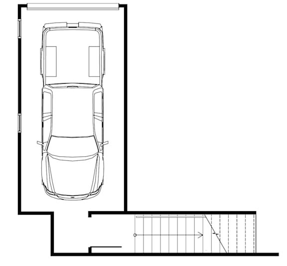 A drawing of a car above a floor plan.