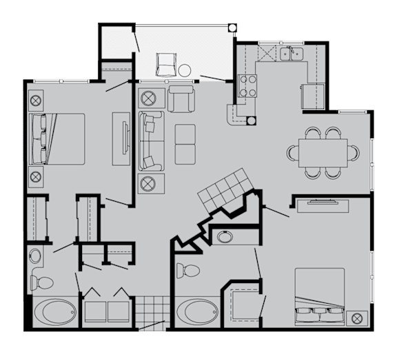 A black and white floor plan of a house with labeled rooms.