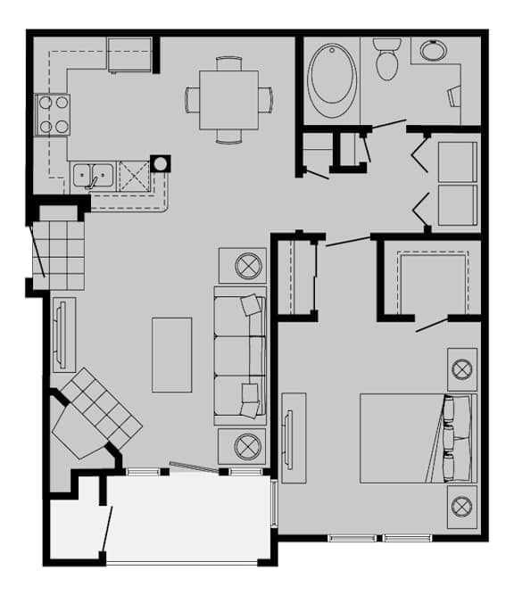 A black and white floor plan of a house with labeled rooms.