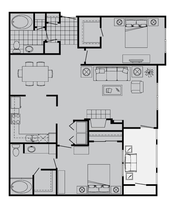 A black and white floor plan of a house with multiple rooms.
