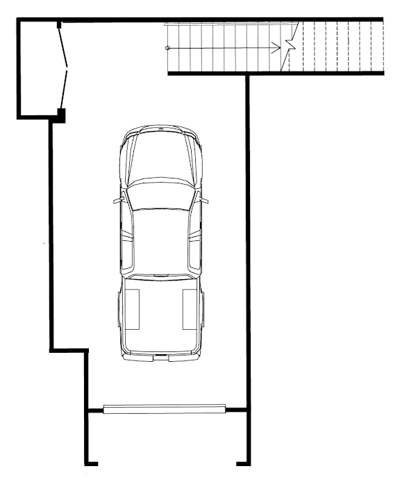 A drawing of a car is shown in a top-down view.