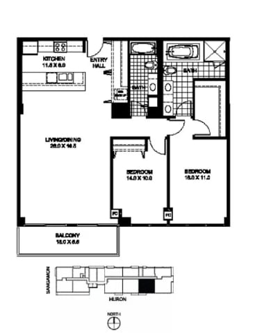 the floor plan of the second level of a house with a garage