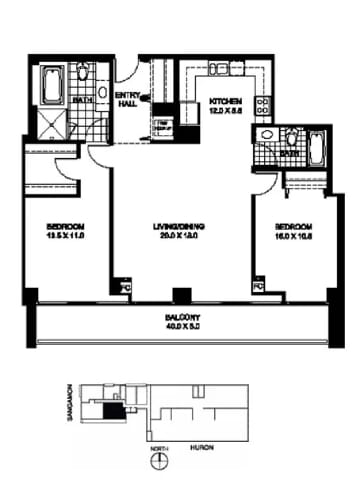 the plan of the upper floor of the house with a layout of bedrooms and baths