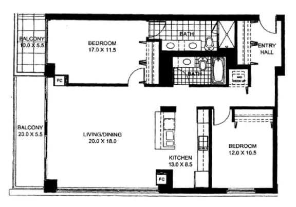 the lower level floor plan of a modular home showing the living room and bedrooms