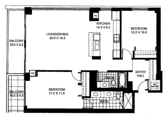 the floor plan of the second level of a house with a garage and a balcony