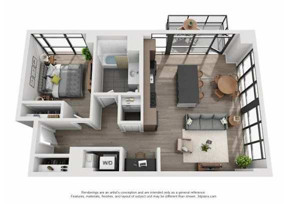 A floor plan of a house with a kitchen, living room, and bedrooms.