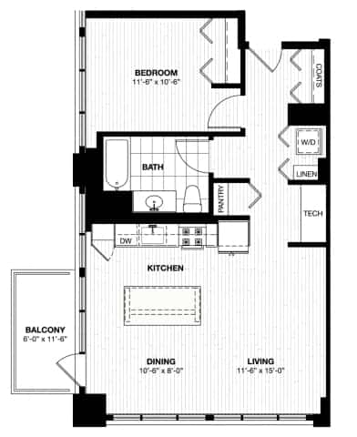 A black and white floor plan of a house with labeled rooms.