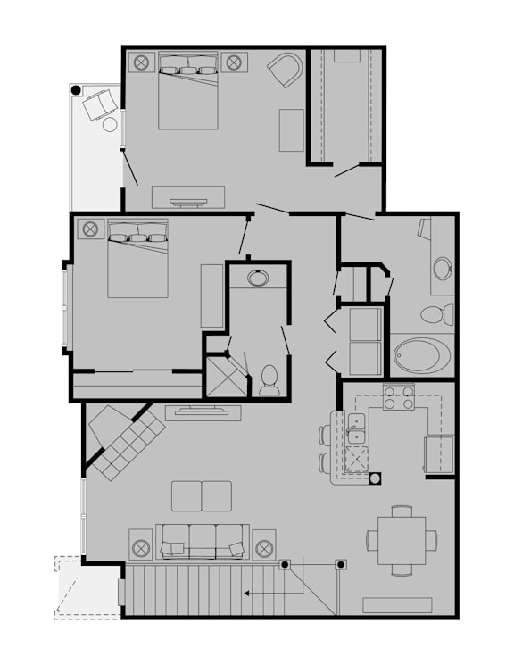 A black and white image of a floor plan for a house.