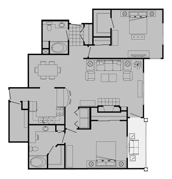A black and white floor plan of a house with labeled rooms.
