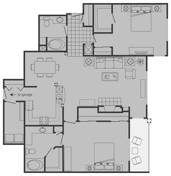 A floor plan of a house with a garage.