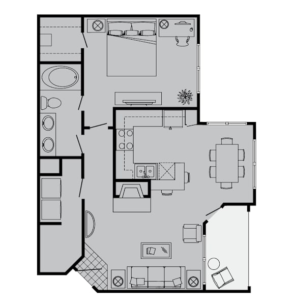 A floor plan of a house with a kitchen, living room, dining room, and bathrooms.