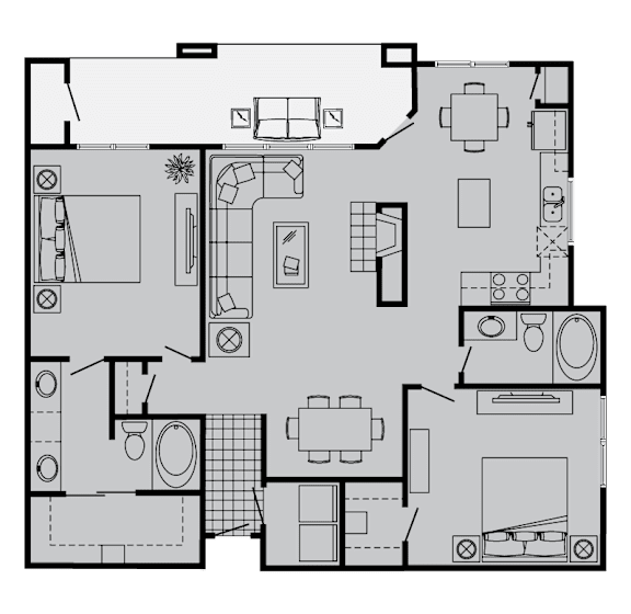 A black and white floor plan of a house with labeled rooms.
