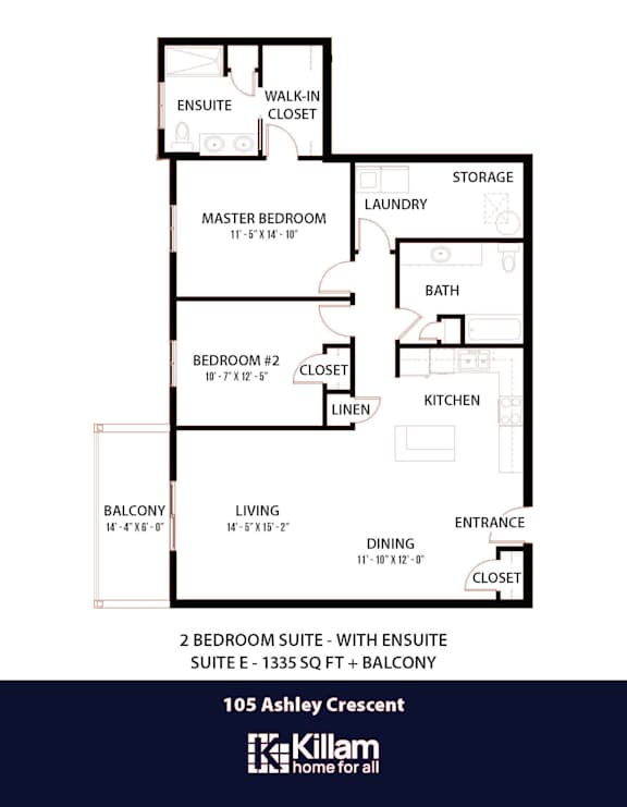 105 Ashley Floor Plan - 2 Bed | 2 Bath (Suite E)