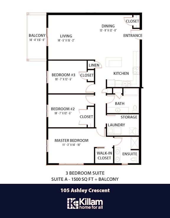 105 Ashley Floor Plan - 3 Bed | 2 Bath (Suite A)