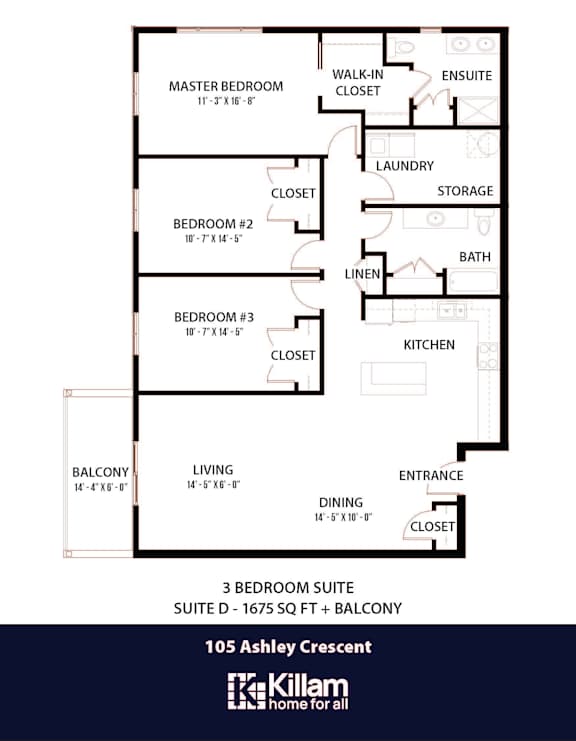 105 Ashley Floor Plan - 3 Bed | 2 Bath (Suite D)