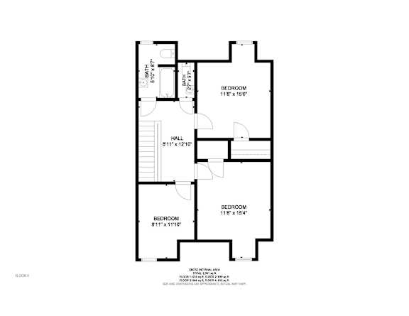 A black and white image of a floor plan for a home with three bedrooms and a living area.