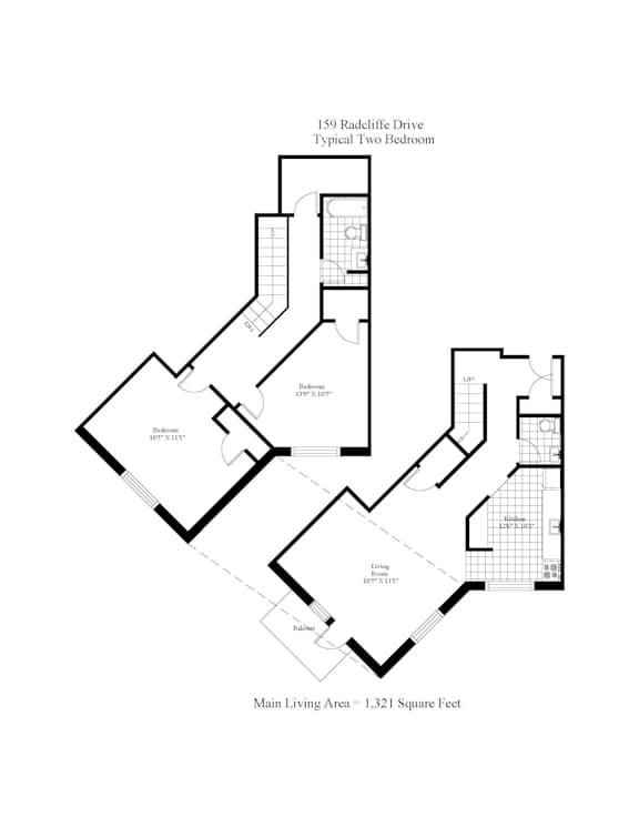 Floor plan for a two bedroom apartment at 159 Radeiffe Drive.