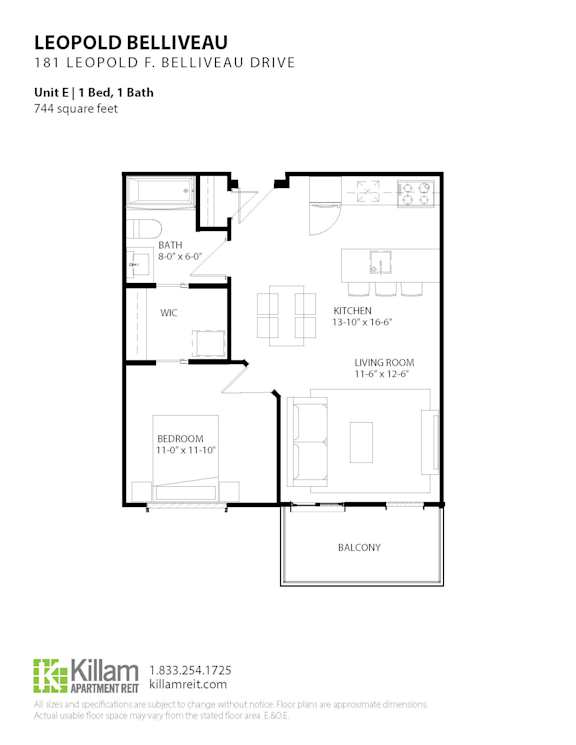 Unit E | 1 Bedroom + 1 Bath